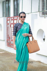 C Green Handloom Khadi Cotton Saree With Black  Designer Print Blouse